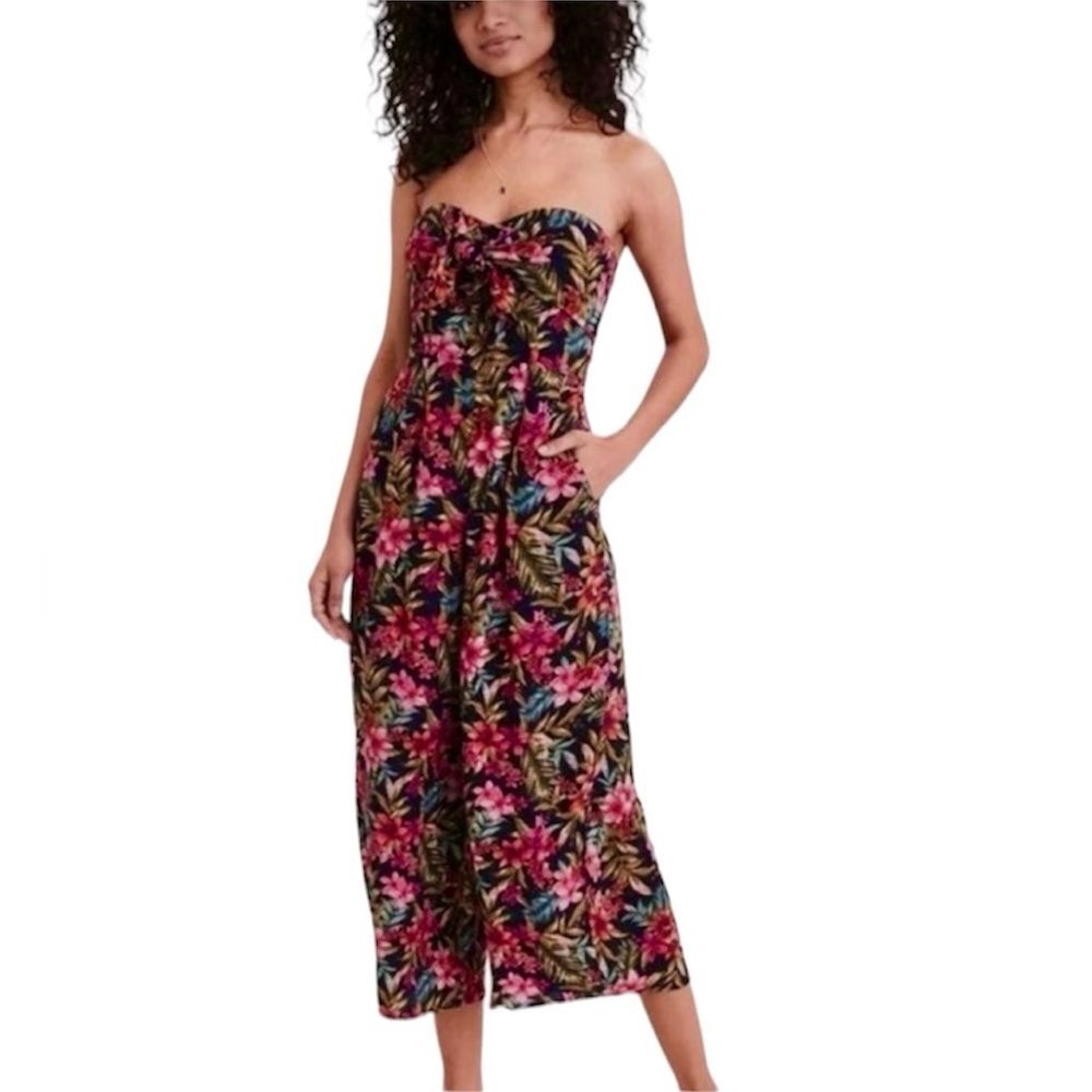 American Eagle Boho Floral Wide Leg Strapless Tropical Jumpsuit Size XS